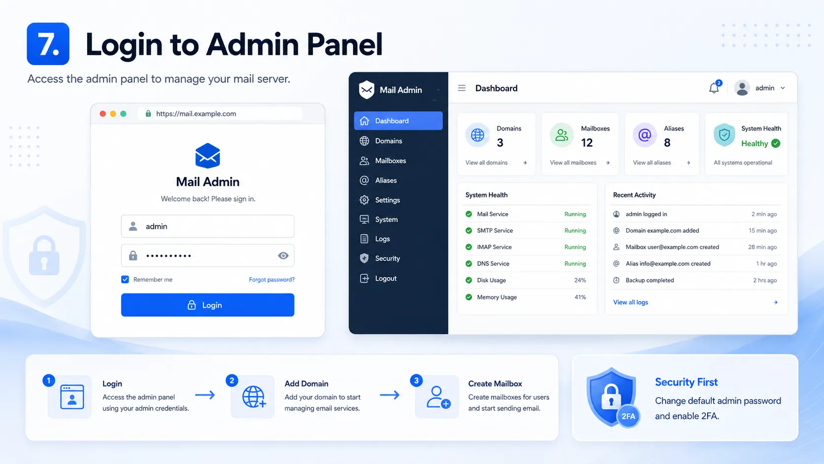 Mailcow admin login screen on the mail hostname